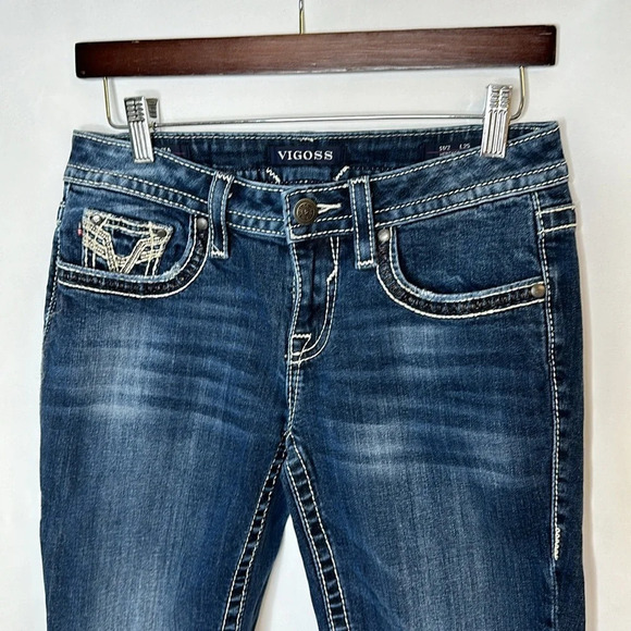 Vigoss Womens Chelsea Heritage Capri Jeans Embroidered Gems 1/2 - Picture 3 of 16